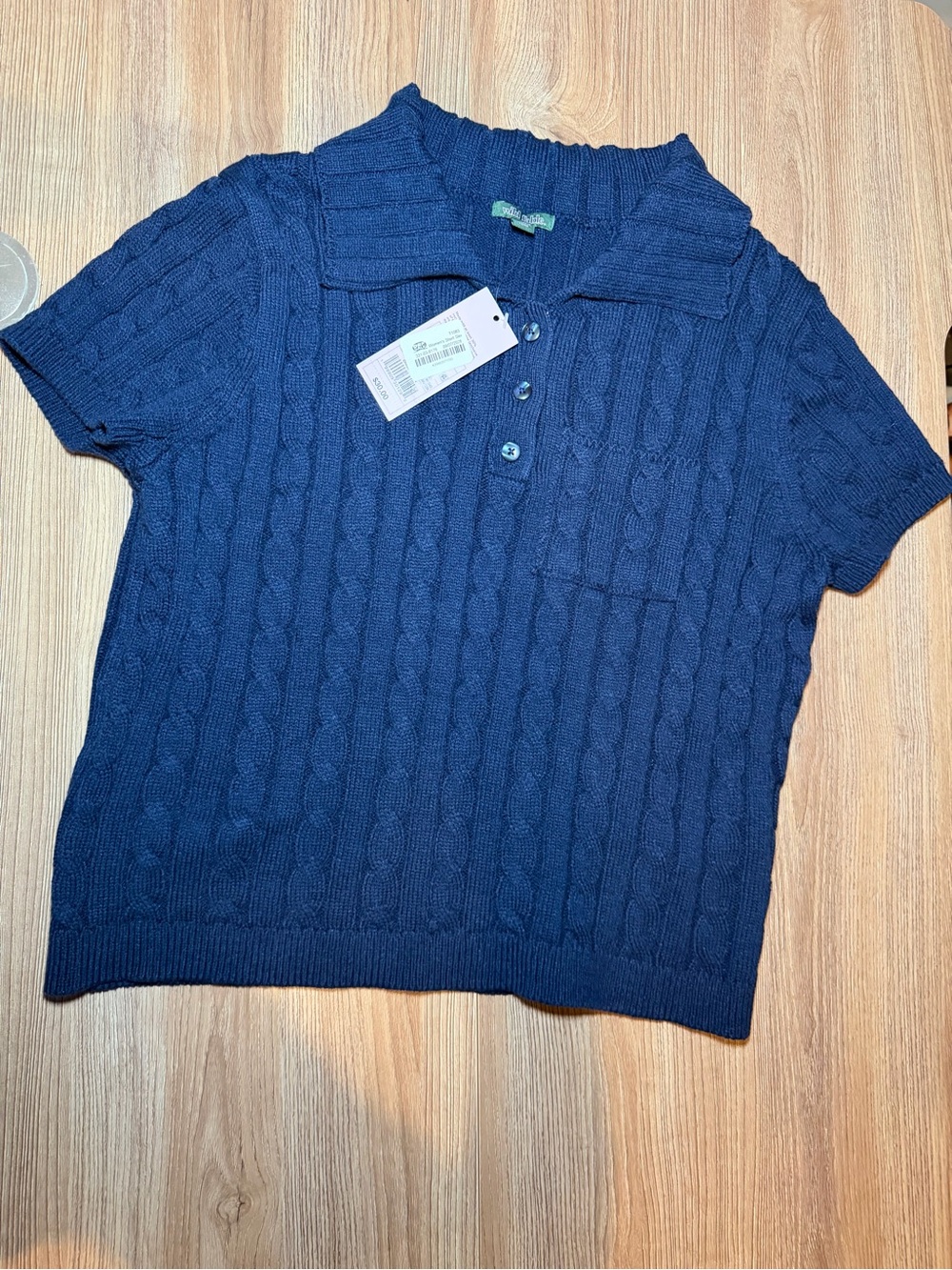 Women’s Navy Cable-Knit Polo Sweater
